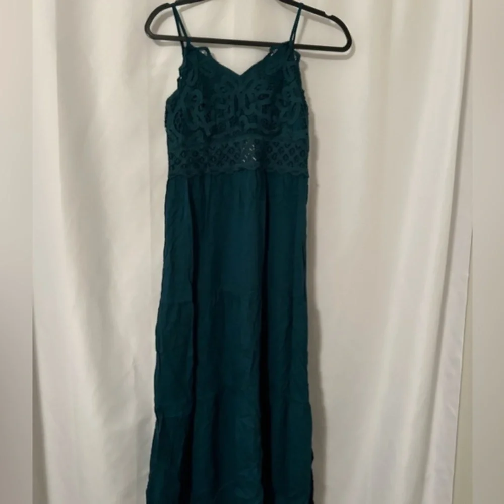 Dokuritu Beach Crochet Lace Green Maxi Dress Strappy‎ Summer Women’s Small NWT